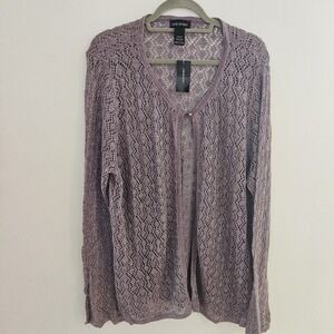 LANE BRYANT 26/28 Sparle Mauve Pink Crochet Cardigan Long Flare Sleeve Shimmer